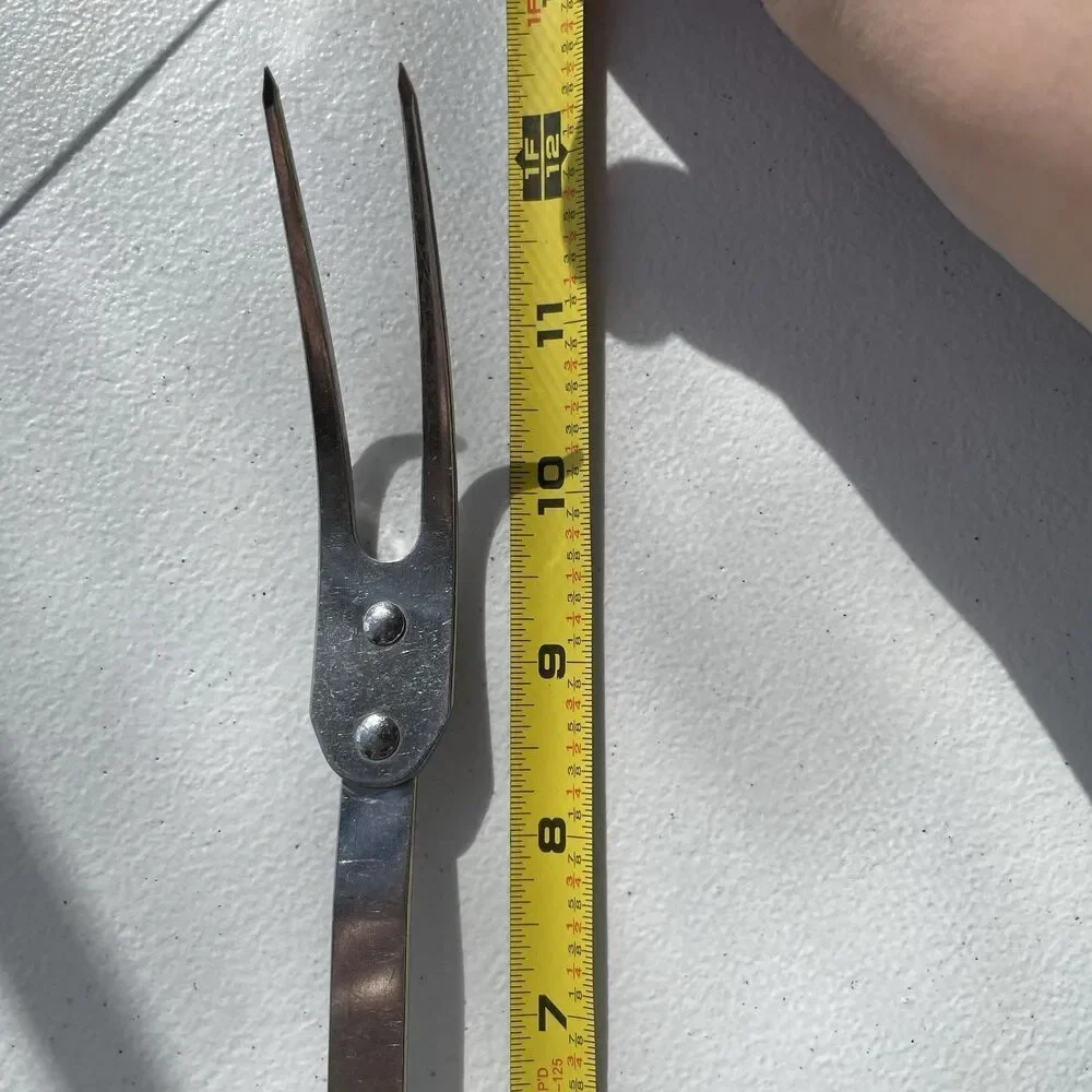 Vintage Ekco Slotted Spatula Turner Carving Fork Stainless Steel Wood USA Made